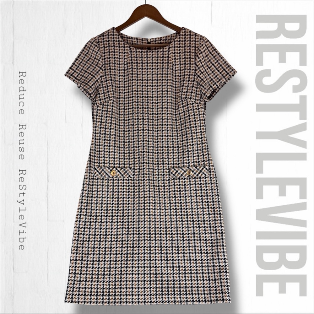 TOMMY HILFIGER Women’s Size 6 Dress Mini Houndstooth Plaid Classic Sheath